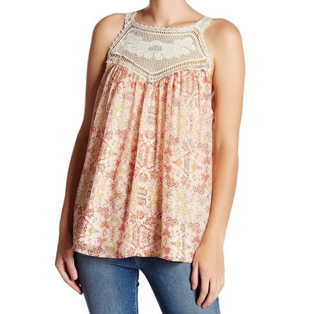 Joie Bayard Crochet Lace Trim Silk Chiffon Tank